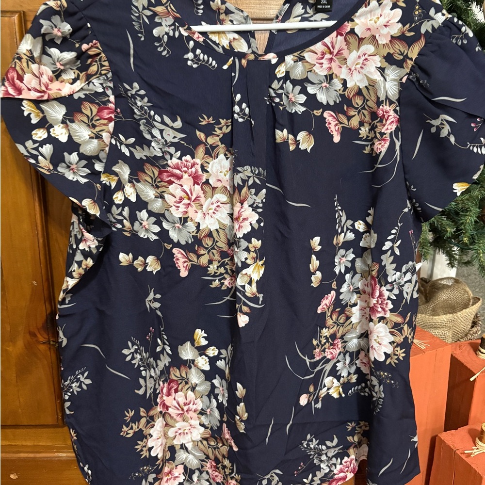Navy Floral Women's Blouse